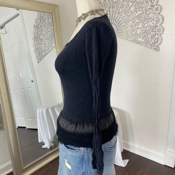Whimsygoth Soft Grunge Black Silk Cashmere Mohair Textured Long Sleeve Top S - Picture 4 of 7